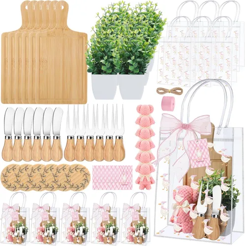 Miniatura 10 de Honeydak 49 Piezas Premios de Baby Shower para Jugadores de Juegos, 6 Juegos de Tabla de Quesos con Tenedor y Cuchillos, Posavasos, Toalla, Planta