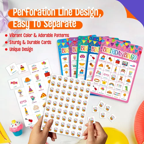 Miniatura 3 de SpriteGru Juego de bingo de cumpleaños, 25 tarjetas de tablero de bingo, juego de fiesta de cumpleaños para 25 jugadores para niños o adultos
