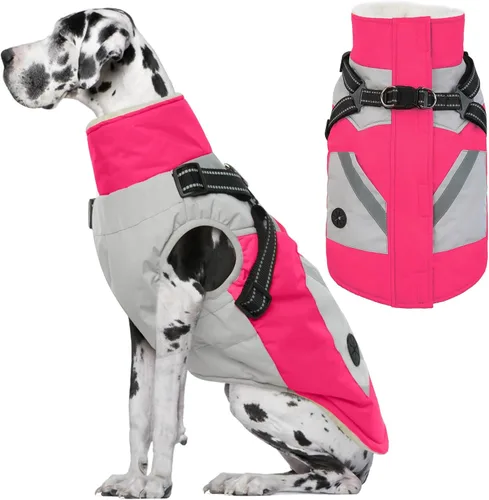 Miniatura 23 de IECOii Chaqueta para perro con arnés de invierno integrado, color negro, XXXL, abrigo de perro con cremallera, ropa de invierno para perros grandes