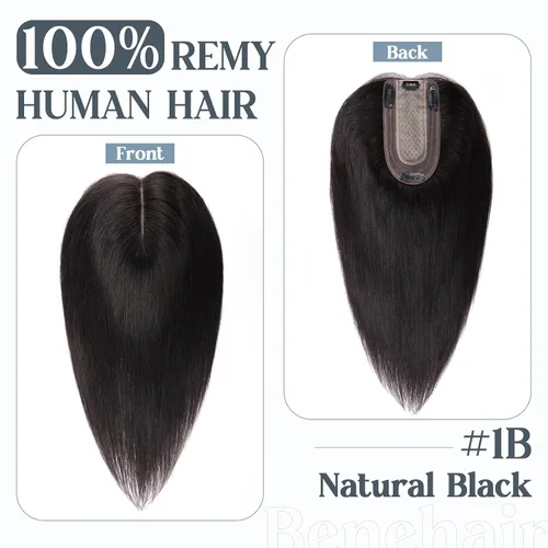 Miniatura 2 de Benehair Toppers de cabello humano para mujer, 100% cabello humano Remy, densidad del 150%, sin flequillo, 2.8 x 5.1 in, base de seda, piezas