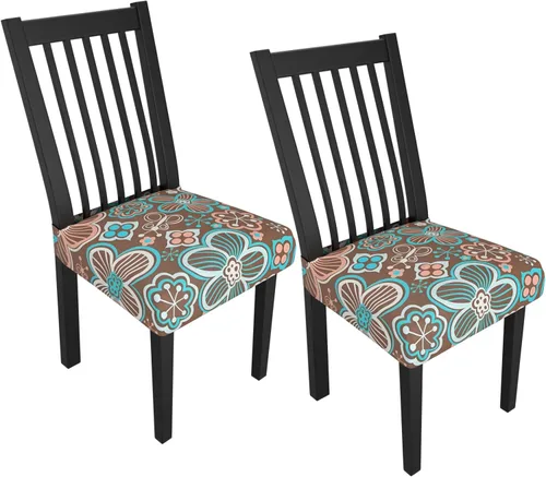 Miniatura 44 de Juego de 4 fundas elásticas para sillas de comedor, fundas para sillas de comedor con estampado floral, fundas para asientos de sillas con estampado