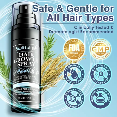 Miniatura 6 de Suero natural para el crecimiento del cabello para hombres: aceite para el cabello y el cuero cabelludo con romero, aceite de batana, agua de arroz