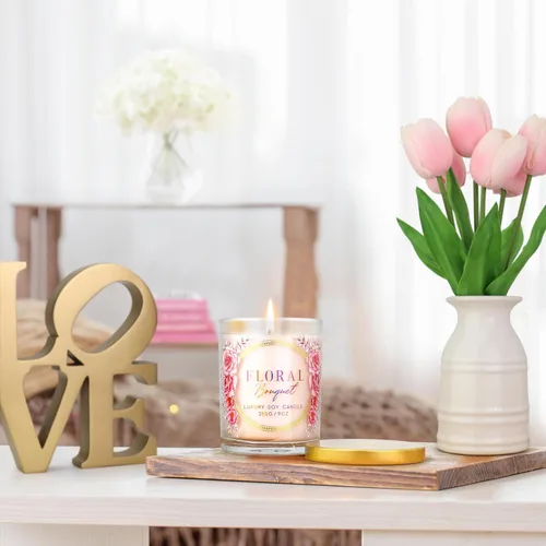 Miniatura 6 de Rose Candle – Velas perfumadas de lujo – Aroma de ramo floral relajante – 10% esencia de rosa para un aroma duradero – Vela de soja 100% con mecha
