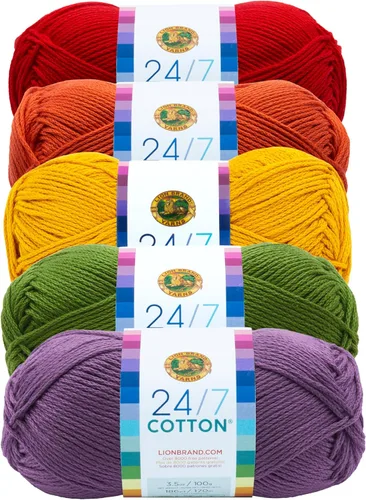 Miniatura 113 de Lion Brand Yarn, Hilo ligero mercerizado de algodón 24/7 para tejer, ganchillo y manualidades, Almirante, 1 paquete, 185 yardas de fibra natural