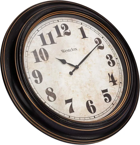 Miniatura 3 de Westclox Reloj de pared grande tradicional – Esfera envejecida vintage de 24 pulgadas que funciona con pilas, agujas de metal, lente de cristal