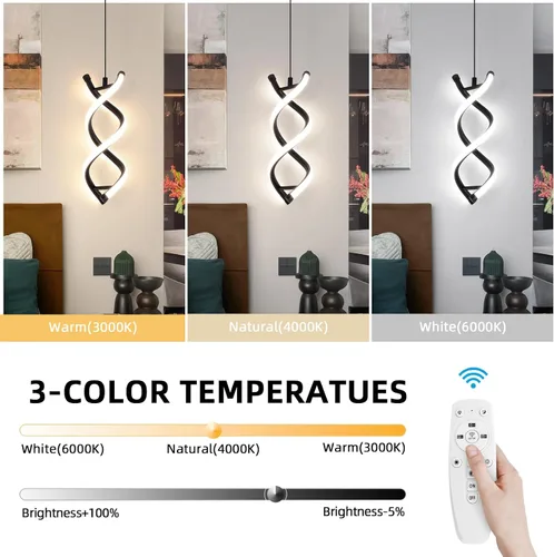 Miniatura 3 de CANEOE Luminaria Colgante LED en Espiral, Lámpara Colgante LED Integrada Moderna Regulable de 15W, Altura Ajustable para Isla de Cocina, Luminaria