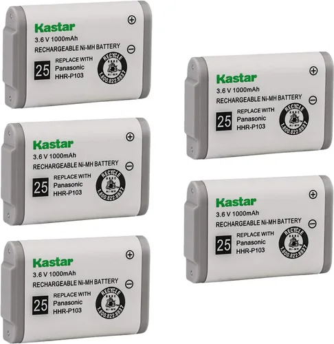 Kastar HHR-P103 Batería (paquete de 5), tipo 25, batería recargable NI-MH de 3.6 V 1000 mAh, repuesto para teléfono inalámbrico Panasonic HHR-P103 /