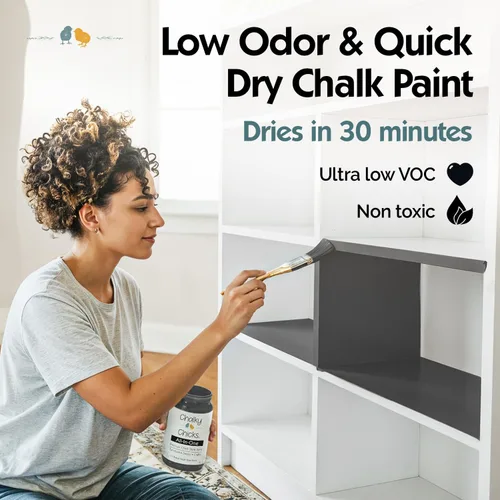Miniatura 5 de Chalky Chicks - Pintura mate a la tiza, no requiere lijado, 4 onzas líquidas, color gris oscuro (Gun Metal Gray), para muebles, pintura sin Gris