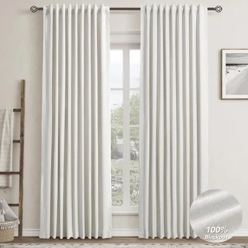 Miniatura 14 de Natural Linen 100% Blackout Curtains for Bedroom 98 Inch Length 2 Panels Set Back Tab Cream Neutral Farmhouse Living Room Darkening Curtain Track