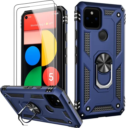 Miniatura 60 de LUMARKE Funda para Google Pixel 5 con protector de pantalla, pasa 16 pies, probada en caídas, grado militar, con soporte de anillo magnético, Rojo