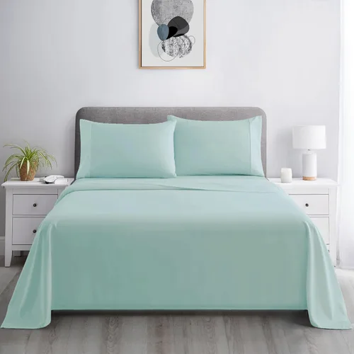 Miniatura 2 de Marina Decoration Juego de sábanas de 600 hilos de algodón percal de fibra larga ultra suave para todas las estaciones, 4 piezas con 2 fundas