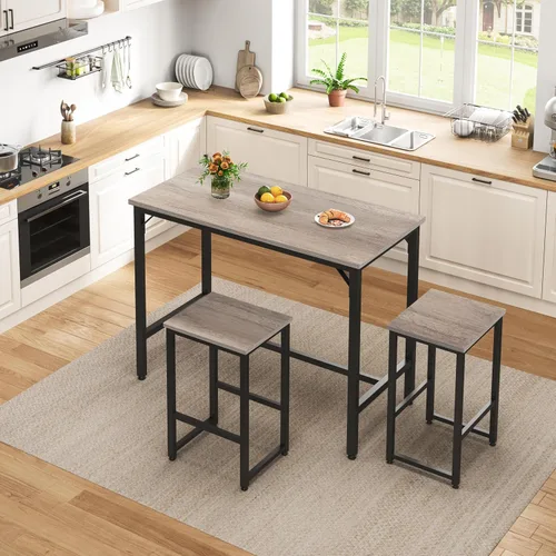 Miniatura 7 de Yaheetech Juego de mesa de comedor de 3 piezas, juego de mesa de pub industrial de 47.5 pulgadas, mesa de cocina de altura de mostrador