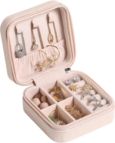 Casegrace - Mini joyero portátil de viaje de cuero para joyas, organizador de anillos, caja de regalo para niñas y mujeres