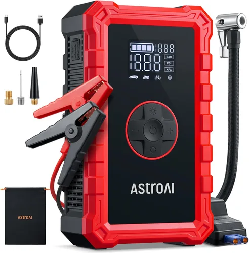 Miniatura 12 de AstroAI - Arrancador portátil S8 con compresor de aire, pico de 1500 A (gasolina hasta 6.0 L y diésel 3.0 L), inflador de 150 PSI con apagado