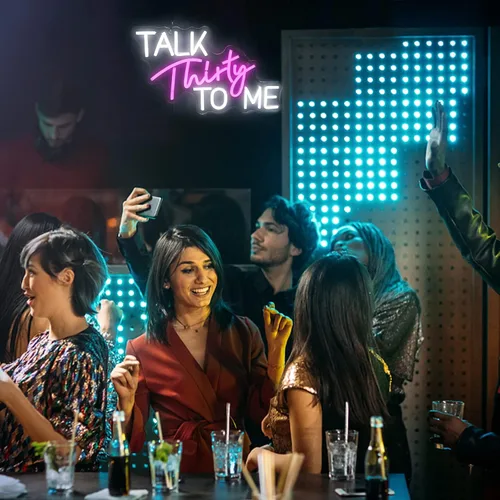 Miniatura 5 de Letrero de neón con texto en inglés "Talk Thirty To Me", regulable, 30 cumpleaños, luz de neón, palabras de neón para decoración de pared, letreros