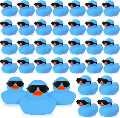 Sosation Juego de 36 mini patos de goma con lentes de sol de 2.2 pulgadas, patitos de goma chirriantes de baño, juguetes flotantes para bañera para