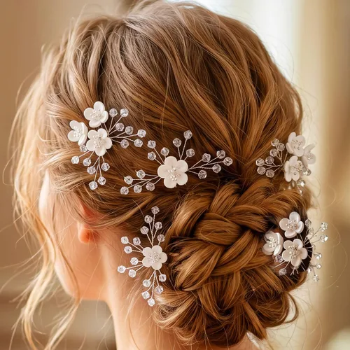 Miniatura 7 de JEWEKY Horquillas para el pelo de novia para bebé, accesorios para el cabello de niña de flores blancas, pinzas para el cabello de boda para mujeres