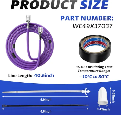 Miniatura 2 de WE49X37037 - Kit de reparación de alambre para calentador de secadora GE/Hotpoint, reemplaza #WE49X32946 PD00084037 AP7217217 PS17137283 Cable