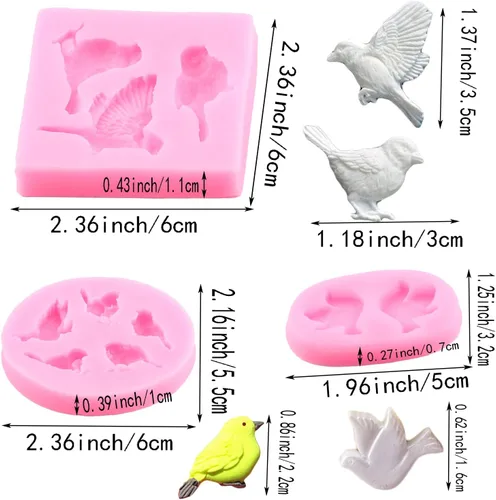 Miniatura 3 de Mujiang Moldes de silicona para fondant de pájaro 3D para decoración de tartas, chocolate, caramelo, resina, polimérica, juego de 3 Estilo b