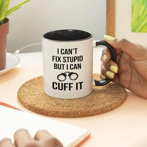 Miniatura 5 de YouNique Designs Taza de café con texto en inglés "I Can't Fix Stupid But I Can Cuff It, 11 onzas", taza para oficial de policía, regalos