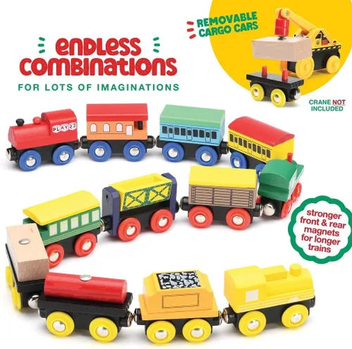 Miniatura 4 de Juego de Tren de Madera de 12 Piezas - Juego Magnético de Juguetes de Tren Incluye 3 Motores - Juegos de Tren de Juguete para Niños Pequeños y Niñas