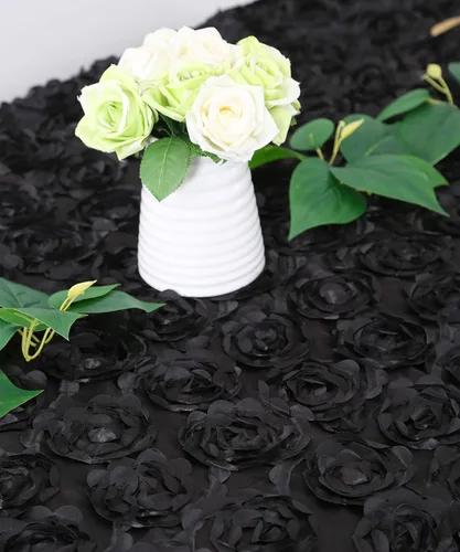 Miniatura 5 de B-COOL Mantel de rosetón negro de 60 x 102 pulgadas, mantel rectangular floral 3D para decoración de cumpleaños al aire libre, fiestas de cumpleaños