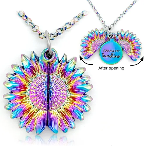 Miniatura 2 de FOCUSIN Collar de girasol para mujer, collar con texto en inglés You are my sun