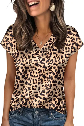 Miniatura 7 de Zeagoo - Camisetas de mujer de satén de seda, tops de manga corta con cuello en V, blusas para negocios y conjuntos casuales, talla S-2XL