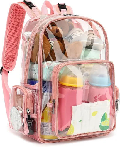 Miniatura 10 de Mochila transparente para pañales para bebés, niñas y niños, bolsas de pañales para mamá para mujeres (negro)