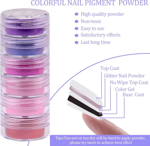 Miniatura 6 de Duufin 36 colores de pigmento de uñas en gel acrílico pigmentos coloridos luminosos iridiscentes con purpurina perlado de alto brillo halo en polvo
