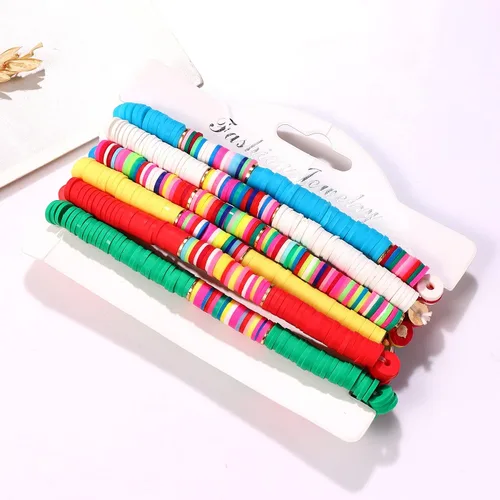Miniatura 78 de Surfer Heishi - Pulseras apilables para mujer, apilables, de vinilo arcoíris, disco de arcilla, pulseras elásticas para la amistad, joyería bohemia