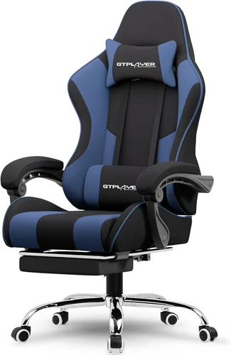 Miniatura 10 de GTPLAYER Silla para videojuegos, silla de computadora con reposapiés y soporte lumbar, silla de juego ajustable en altura con asiento giratorio