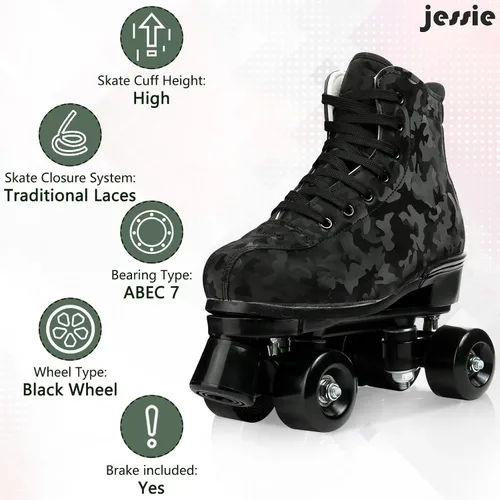 Miniatura 5 de jessie Patines de ruedas para exteriores para mujeres y adultos, con ruedas iluminadas, patines quad negros para hombres, jóvenes, niños y niñas