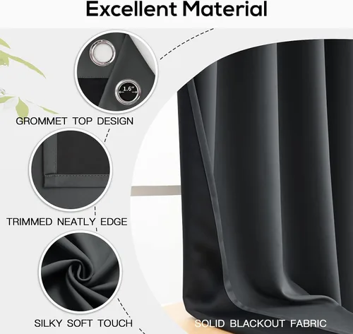 Miniatura 86 de Yakamok Cortinas negras, cortinas de ventana con aislamiento térmico y eficiencia energética para dormitorio, cortinas opacas completas y cortinas