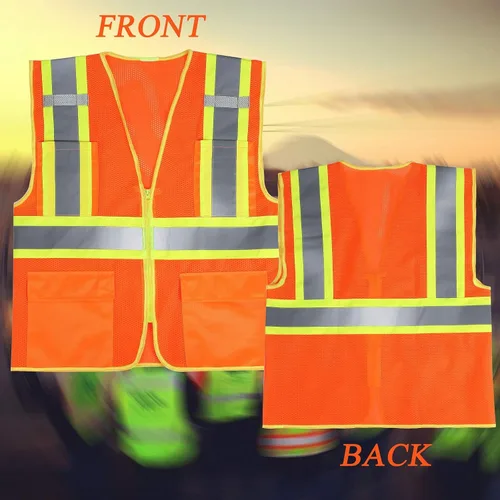 Miniatura 4 de Chaleco de seguridad reflectante de alta visibilidad con cierre y bolsillos O/Y Naranja