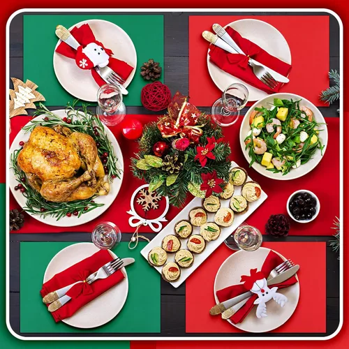 Miniatura 5 de Yeaqee 100 manteles individuales desechables de papel, manteles individuales rectangulares de Navidad verde y rojo para fiestas, 11 x 17 pulgadas