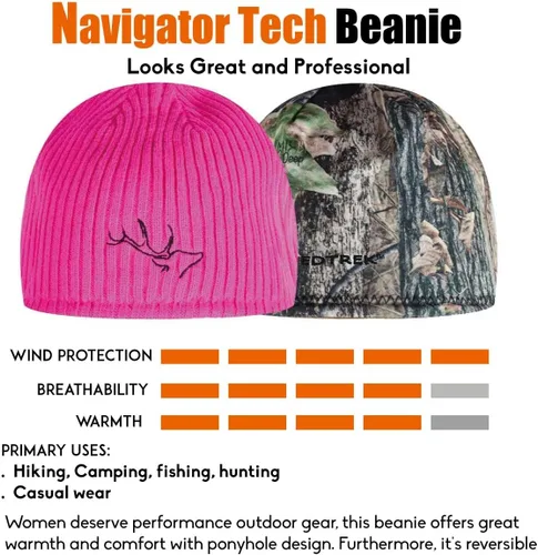 Miniatura 5 de Gorro reversible para cola de caballo para mujer, resistente al viento, forro polar, para senderismo, caza, pesca