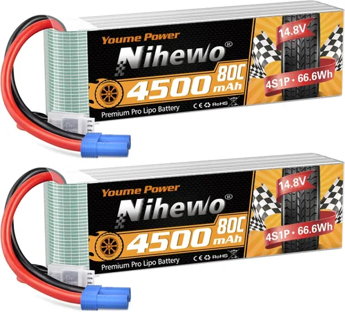 Batería Lipo 4S de 14.8 V, 4500 mAh, 80 C, con enchufe EC5, compatible con escala 1/10 1/8, automóvil, camión, vehículo, avión, helicóptero, barco,