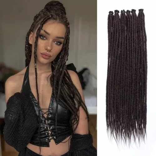 Miniatura 15 de Leeven Extensiones de rastas grises de 40 hebras de 18 pulgadas con terminación única hechas a mano, extensiones de rastas suaves de 0.6 cm