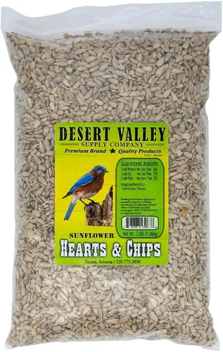 Desert Valley - Semillas de corazones y papas fritas de girasol, todo natural, sin OMG prémium para aves silvestres y vida silvestre (3 libras)
