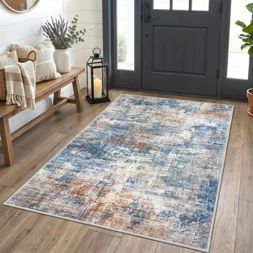 Miniatura 244 de IOHOUZE Alfombra pequeña abstracta de 2 x 3 pies, alfombra de entrada lavable para entrada interior, alfombras con respaldo de goma, alfombra gris