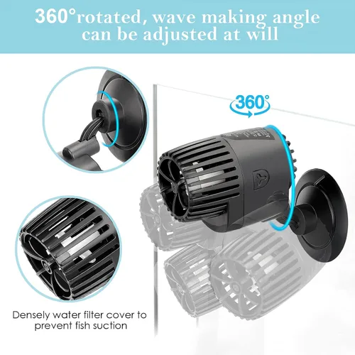 Miniatura 3 de AQQA Mini Wave Maker para 3-5 galones, bomba de circulación de acuario para tanques de agua salada y agua dulce, cabezal de potencia de tanque