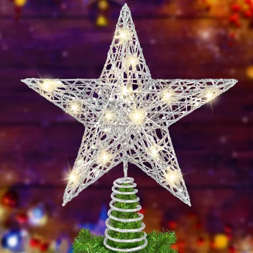 Miniatura 8 de DULEFUN Estrella LED de 11.8 Pulgadas para la Punta del Árbol - Adorno de Metal Dorado con 20 Luces para Decoración de Árbol de Navidad y Decoración