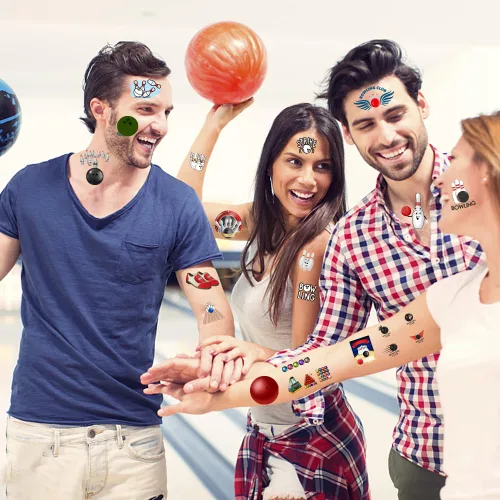 Miniatura 3 de Oringaga 600 tatuajes temporales para fiesta de bolos, suministros de fiesta deportiva de bolos, bolsas de regalo, regalos de premio motivacional