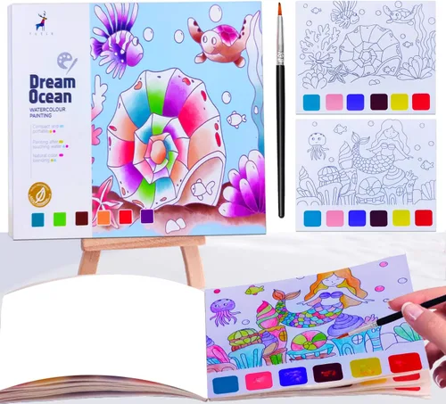 Miniatura 9 de JUNQIU Juego de 3 Sets de Pintura de Acuarela para Niños, Libros de Pintar con Agua, Libro de Pintura de Acuarela de Bolsillo, Artes y Manualidades