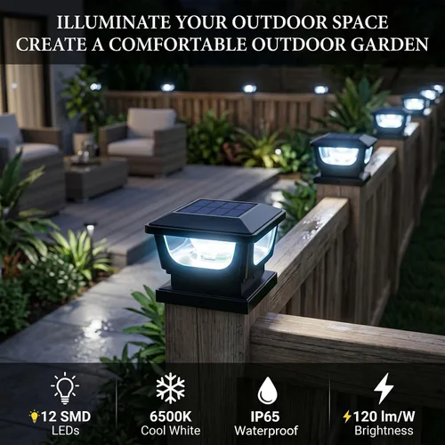 Miniatura 2 de FVTLED Paquete de 2 luces solares para tapa de poste, impermeables IP65 para exteriores, encendido/apagado automático, 120 lúmenes, 6500 K, blanco