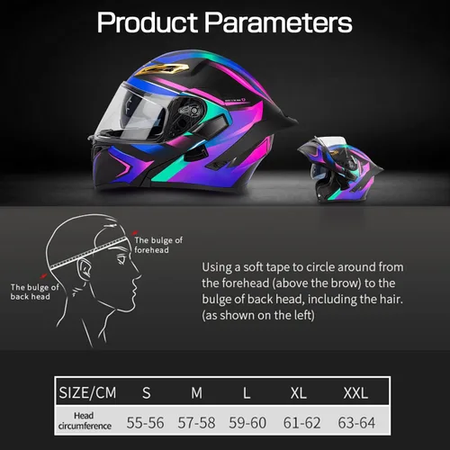 Miniatura 6 de Casco modular Bluetooth para motocicleta, certificado DOT, abatible, de cara completa, antivaho, doble máscara, casco de motocicleta de calle