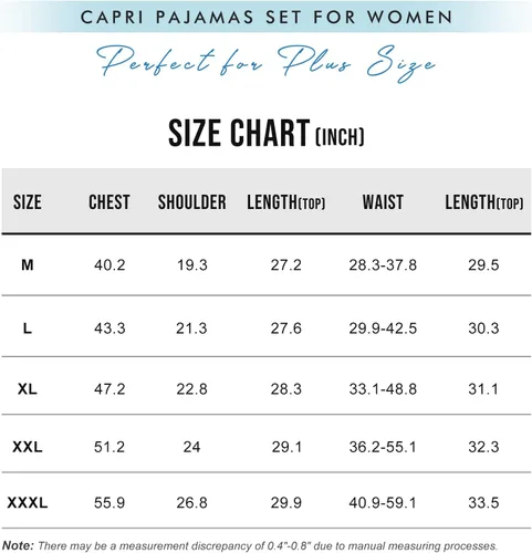 Miniatura 7 de Conjuntos de pijama para mujer, conjunto de pijama capri para mujer, conjunto de ropa de dormir de talla grande con pantalones capri, conjuntos