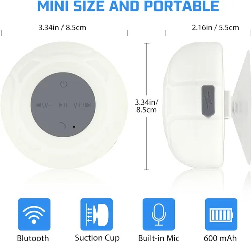 Miniatura 4 de Altavoz de ducha Bluetooth impermeable portátil inalámbrico resistente al agua altavoz ventosa, micrófono integrado regalos para niños, altavoz