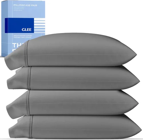 Miniatura 13 de THREAD SPREAD Juego de 2 fundas de almohada 100 % algodón tamaño estándar/Queen, fundas de almohada de algodón de 400 hilos, suaves y refrescantes